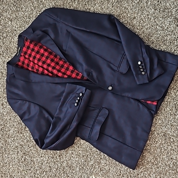 Men's Jack Romeo navy Blazer with wine colored squares size 48 drop 6 - Picture 13 of 13
